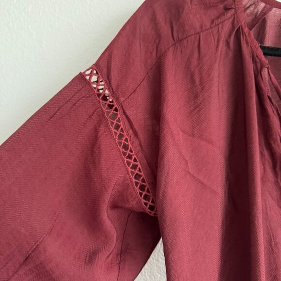 Faithful The Brand Billowy Wine Colored Boho Top with Multiple Ties Women's Sz M - Picture 2 of 7